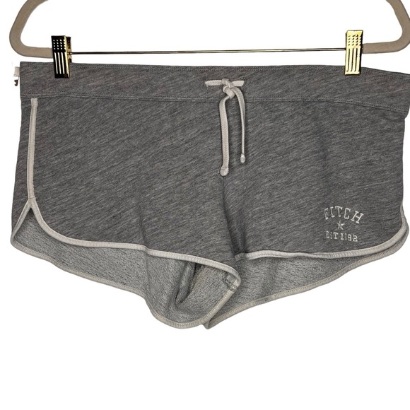Y2K Abercrombie & Fitch Embroidered Shortie Shorts Grey White Sz L Cotton Blend - Picture 1 of 7